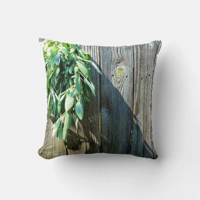 Boho botanical herb leaves rustic Barn-wood  Throw Pillow (Front)