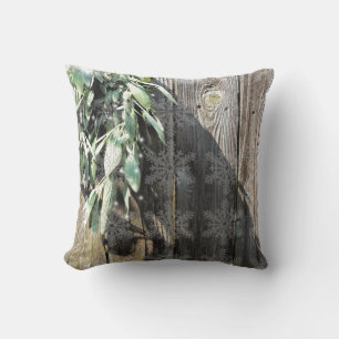 Boho botanical herb leaves rustic Barn-wood  Throw Pillow