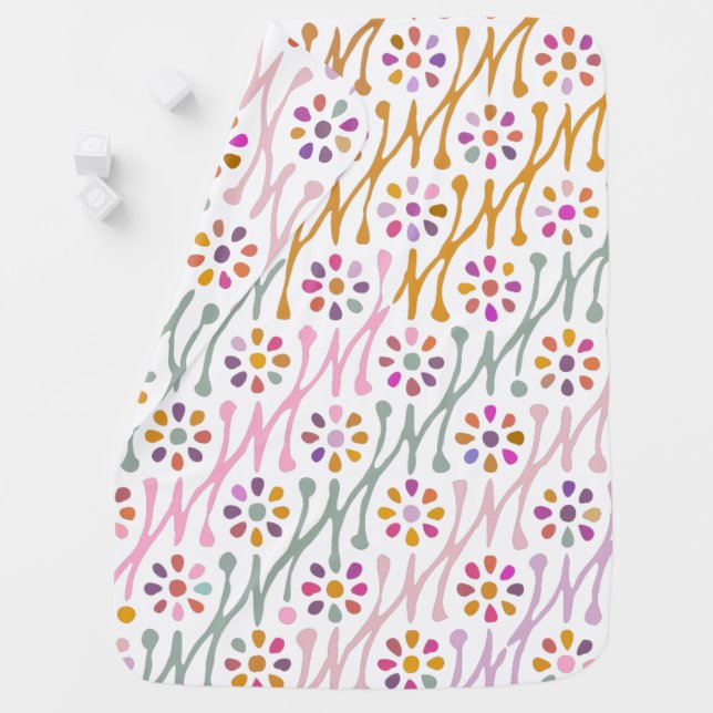 Boho Botanical Illustration Pattern Colorful Baby Blanket (In Situ)