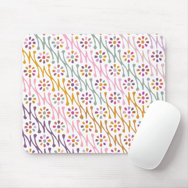 Boho Botanical Illustration Pattern Colorful Mouse Pad (With Mouse)