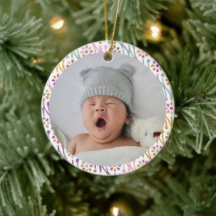 Boho Botanical Illustration Pattern Colorful Photo Ceramic Ornament