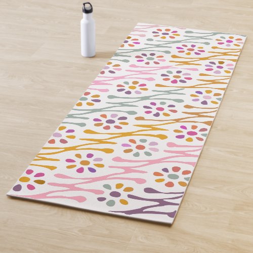 Boho Botanical Illustration Pattern Colorful Yoga Mat