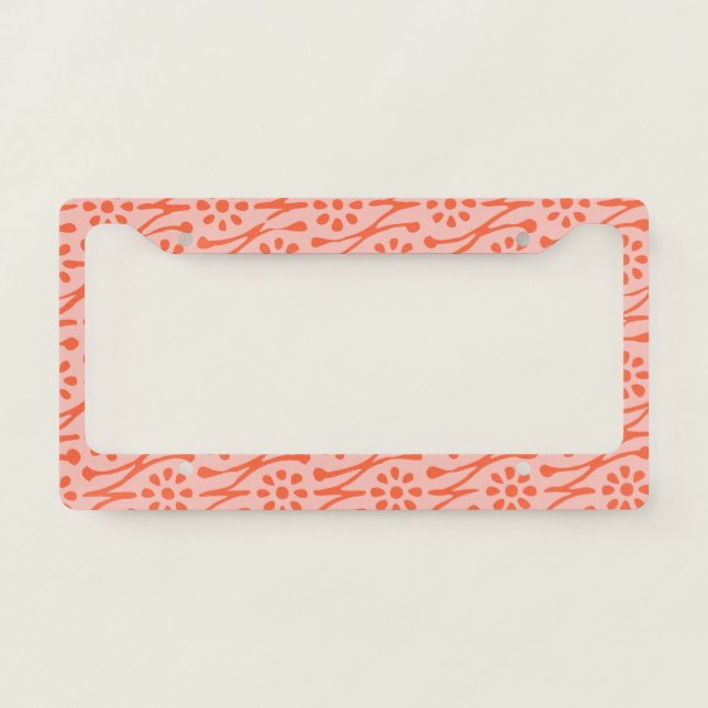 Boho Botanical Illustration Pattern Coral Blush  License Plate Frame (Front)