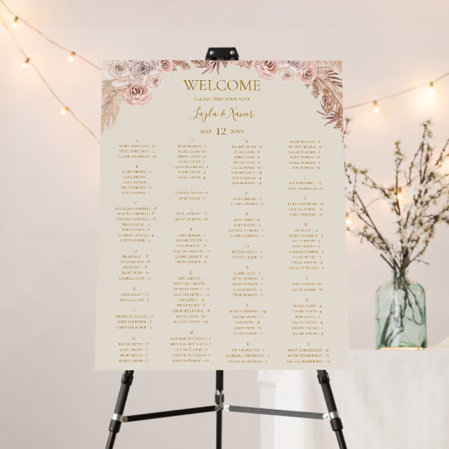 Boho Botanical | Ivory Alphabetical Seating Chart Foam Board (In Situ (Stand))