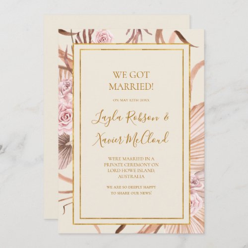 Boho Botanical  Ivory Elopement Announcement