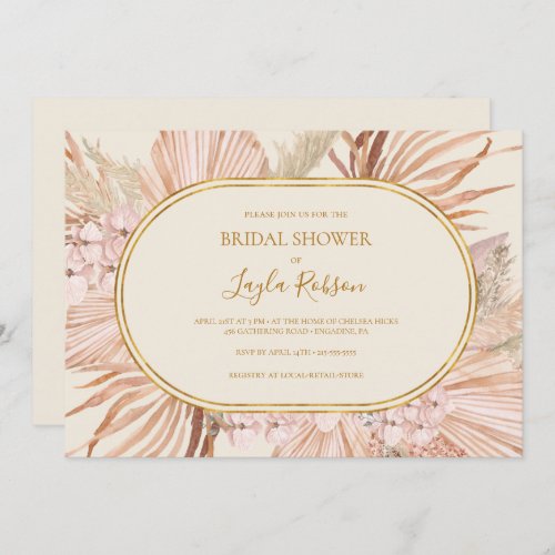 Boho Botanical  Ivory Horizontal Bridal Shower Invitation