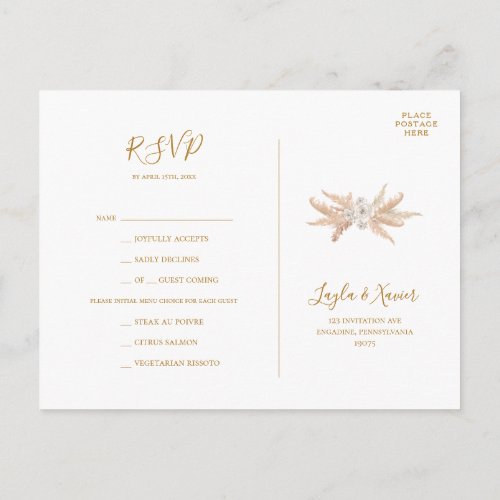 Boho Botanical  Ivory Menu Choice RSVP Postcard