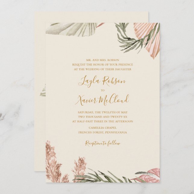Boho Botanical | Ivory Simple Traditional Wedding Invitation (Front/Back)