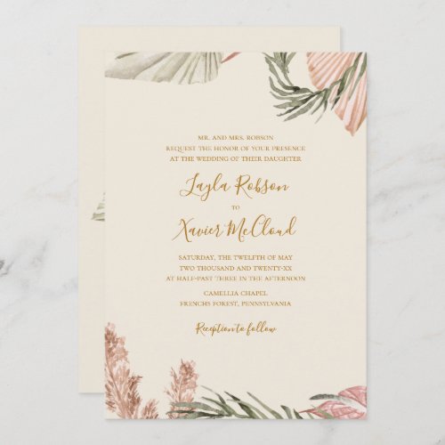 Boho Botanical  Ivory Simple Traditional Wedding Invitation