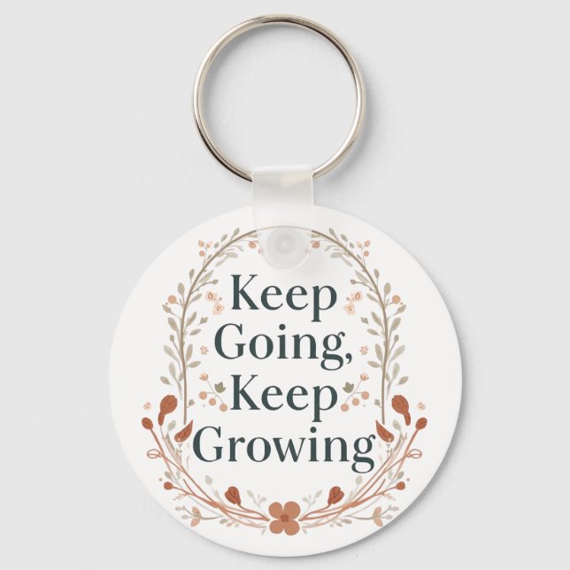Boho Botanical "Keep Growing" Motivational Graphic Keychain (Front)