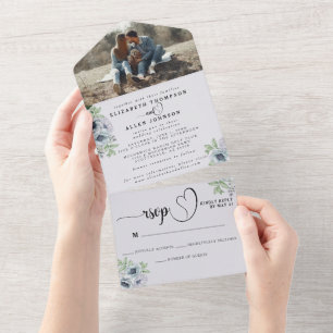 Boho Botanical Lavender Floral Wedding Photo RSVP All In One Invitation
