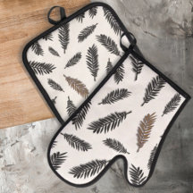 Boho Botanical Leaf Oven Mitt & Pot Holder 