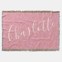 Boho Botanical Leaf Pattern in Pink Personalized  Throw Blanket
