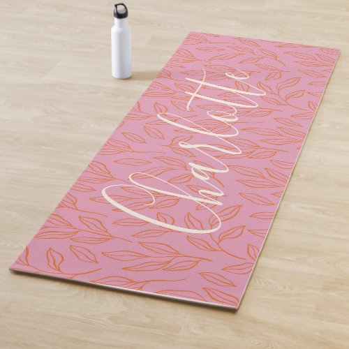 Boho Botanical Leaf Pattern in Pink Personalized   Yoga Mat