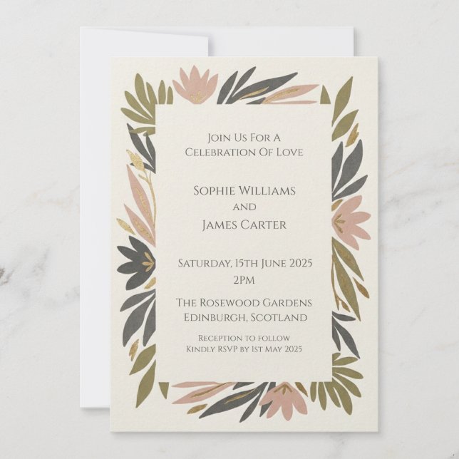 Boho Botanical Leaf Wedding Invitation (Front)