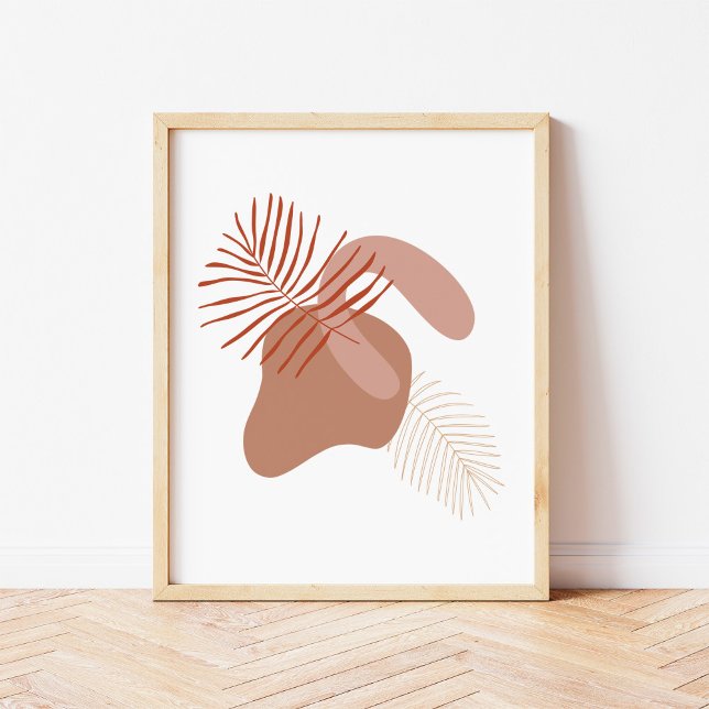 Boho Botanical Leaves Against Abstract Shapes Art Poster (Creator Uploaded)