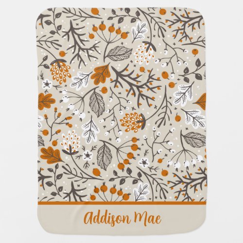 Boho Botanical Leaves And Berries Personalized Baby Blanket