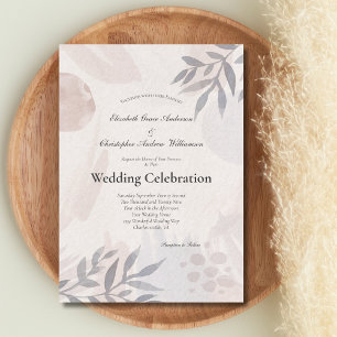 Boho Botanical Leaves Pink Blue Watercolor Wedding Invitation