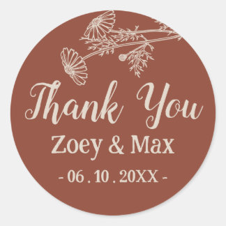 Boho Botanical Minimalist Terracotta Orange Classic Round Sticker