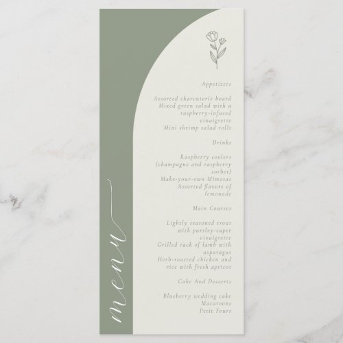 Boho Botanical Monogram Sage Green Wedding  Menu