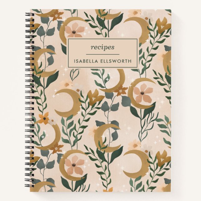 Boho Botanical Moons Blush Personalized Recipe Not Notebook (Front)