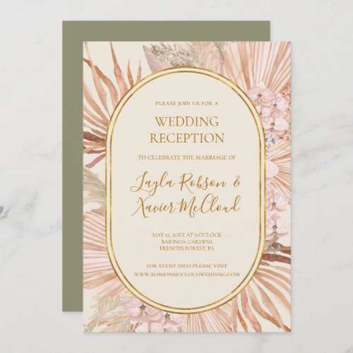 Boho Botanical  Olive Green Wedding Reception Invitation