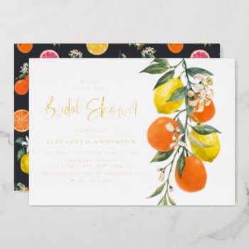 Boho Botanical Orange And Lemon Bridal Shower Foil Invitation by misstallulah at Zazzle
