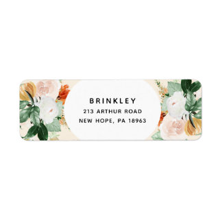 Boho Botanical Pastel Peach Floral Return Address Label
