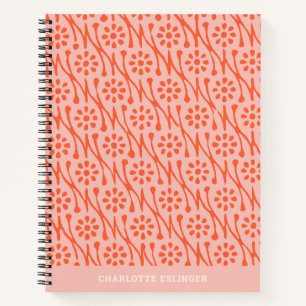 Boho Botanical Pattern Blush Coral Personalized Notebook