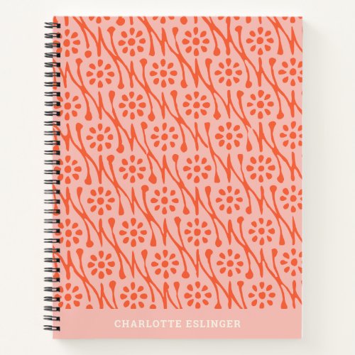 Boho Botanical Pattern Blush Coral Personalized Notebook