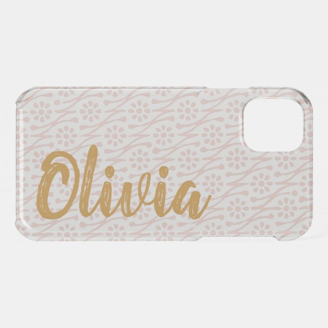 Boho Botanical Pattern Blush Pink Personalized Uncommon iPhone Case (Back (Horizontal))