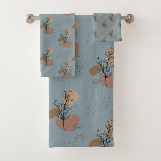 Boho Botanical Pattern Mocha Mousse and Accents Bath Towel Set