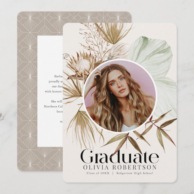 Boho Botanical Photo Graduation Announcement (Front/Back)