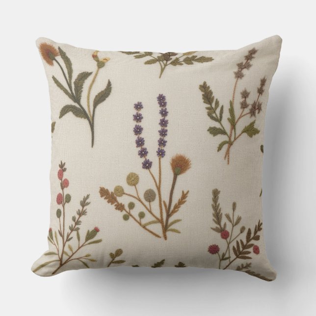 Boho Botanical Pillow– Delicate Wildflower Cushion (Front)