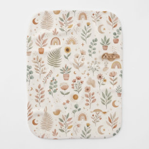 Boho Botanical Plants and Wildflower Neutral Baby  Burp Cloth