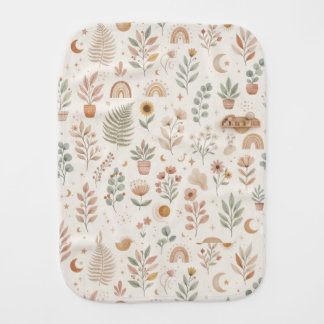 Boho Botanical Plants and Wildflower Neutral Baby Burp Cloth
