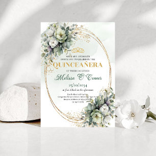 Boho Botanical Quinceañera Greenery Gold Invitatio Invitation