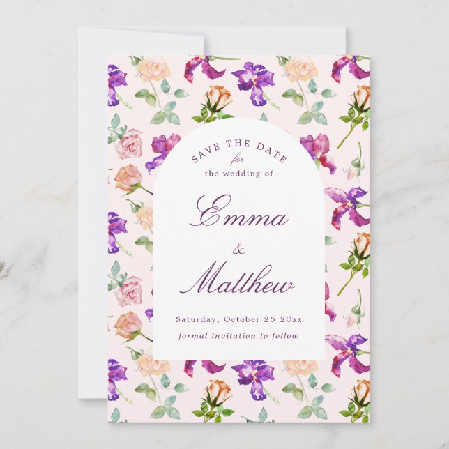 Boho Botanical Romance QR Save The Date (Front)