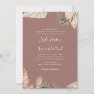 Boho Botanical Rose Simple Traditional Wedding Invitation