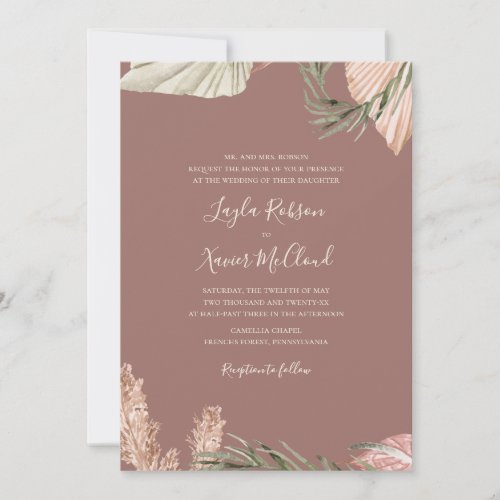 Boho Botanical  Rose Simple Traditional Wedding Invitation