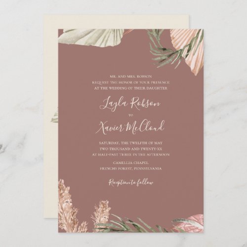 Boho Botanical  Rose Simple Traditional Wedding Invitation