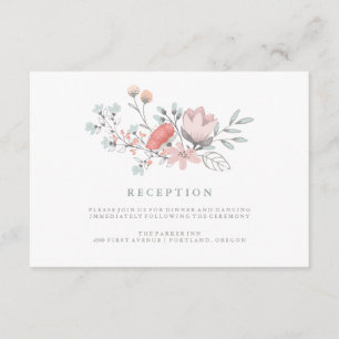 Boho Botanical Rustic Reception in Coral and Gray Enclosure Card