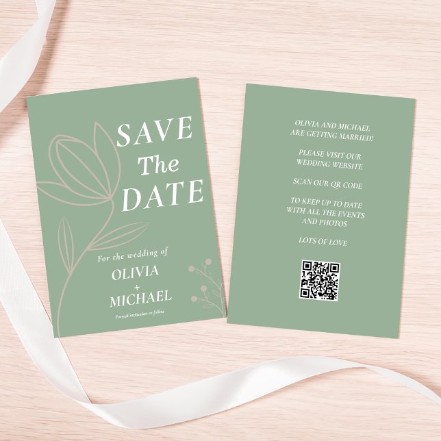  Boho Botanical Saga Green Qr Code Save The Date (Creator Uploaded)