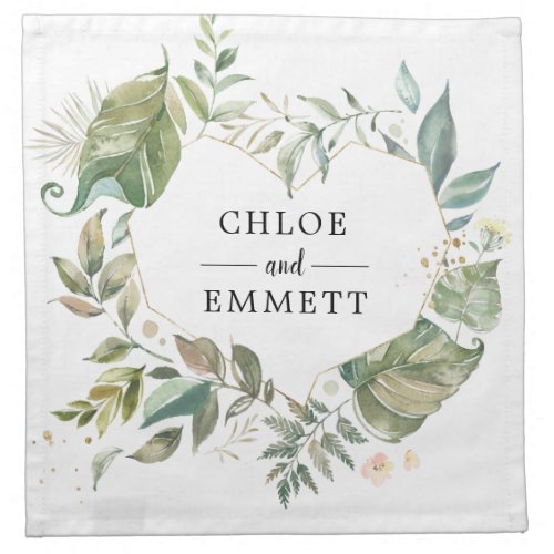 Boho Botanical Sage Green Rustic Heart Wedding Cloth Napkin