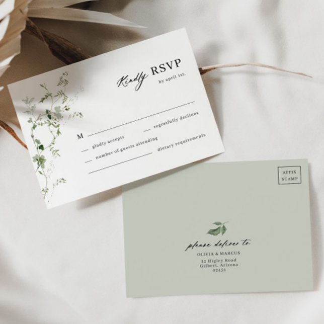 Boho Botanical  Sage Green Vine Wedding RSVP Card (RSVP Card Front/Back)