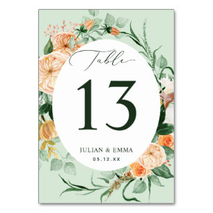 Boho Botanical Sage Greenery Floral Personalized Table Number