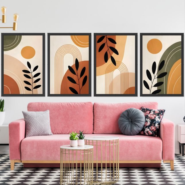 Boho Botanical Set of 4 Framed Wall Art (Livingroom)