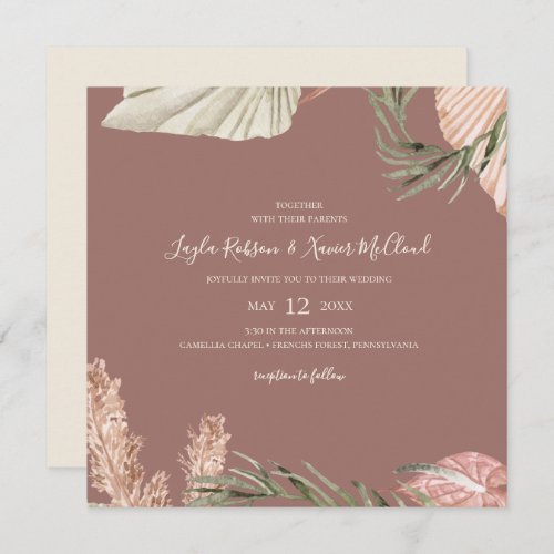 Boho Botanical  Simple Dusty Rose Square Wedding Invitation