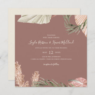 Boho Botanical Simple Dusty Rose Square Wedding Invitation