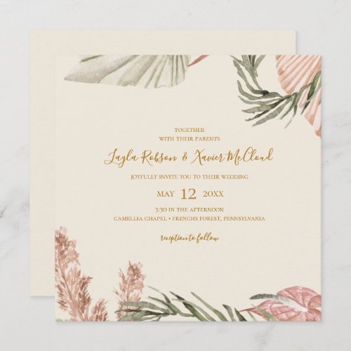 Boho Botanical  Simple Ivory Square Wedding Invitation